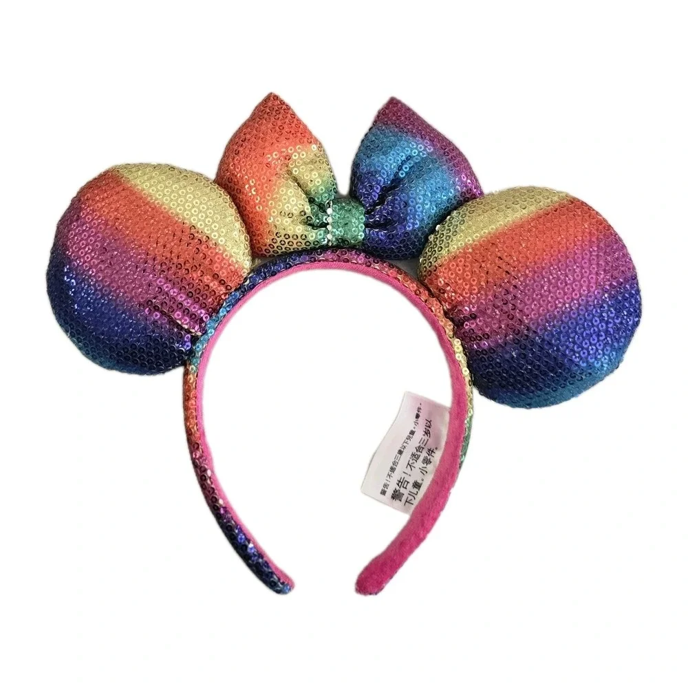 Disney Parks Exclusive Rainbow Sequin Minnie Mouse Mickey Ears Headband Red Blue